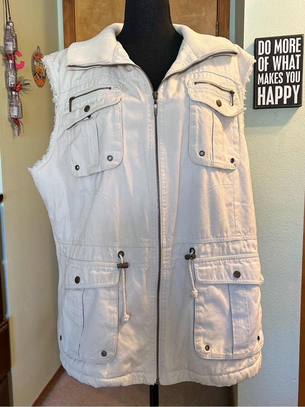 Faded Glory off white faux fur lined zip up cargo vest size 2X winter outdoors